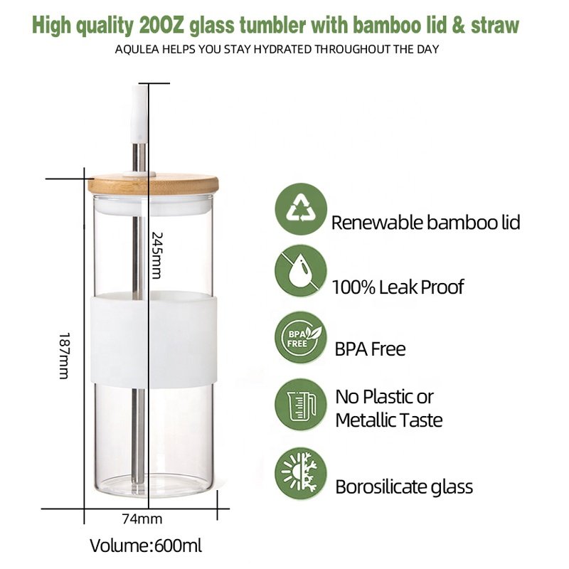 2023 hot selling Eco-friendly Reusable glass tumbler Glass Boba Tea Cup With Stainless Steel Straw and bamboo lid