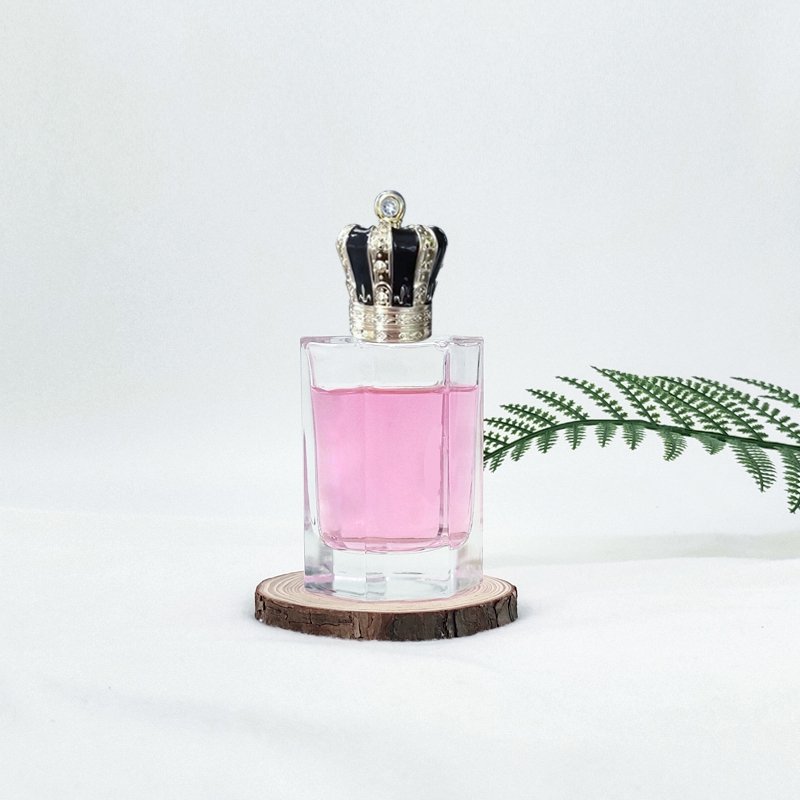 Hexagonal prism shape Luxury Glass Perfume Bottle with crown shape cap