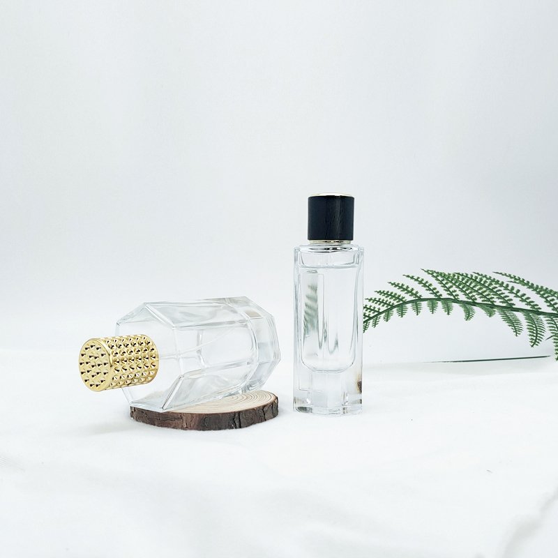 Hexagonal prism shape Luxury Glass Perfume Bottle with crown shape cap