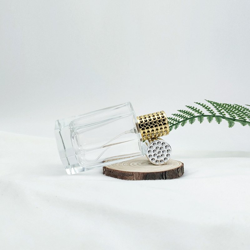 Hexagonal prism shape Luxury Glass Perfume Bottle with crown shape cap