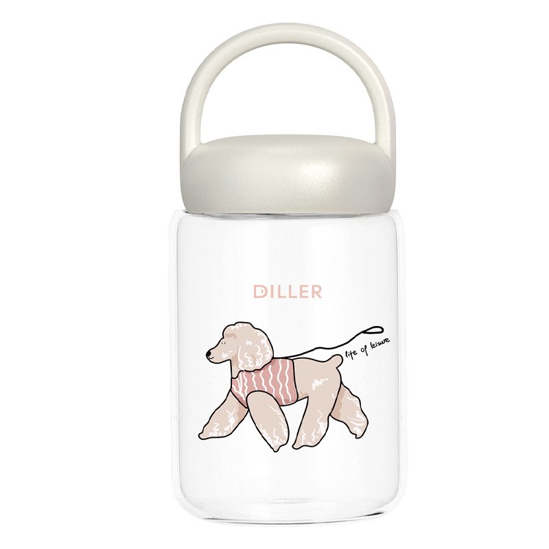 Hot sale safe and reliable cute cartoon pattern wide mouth durable borosilicate glass water bottle home outdoor