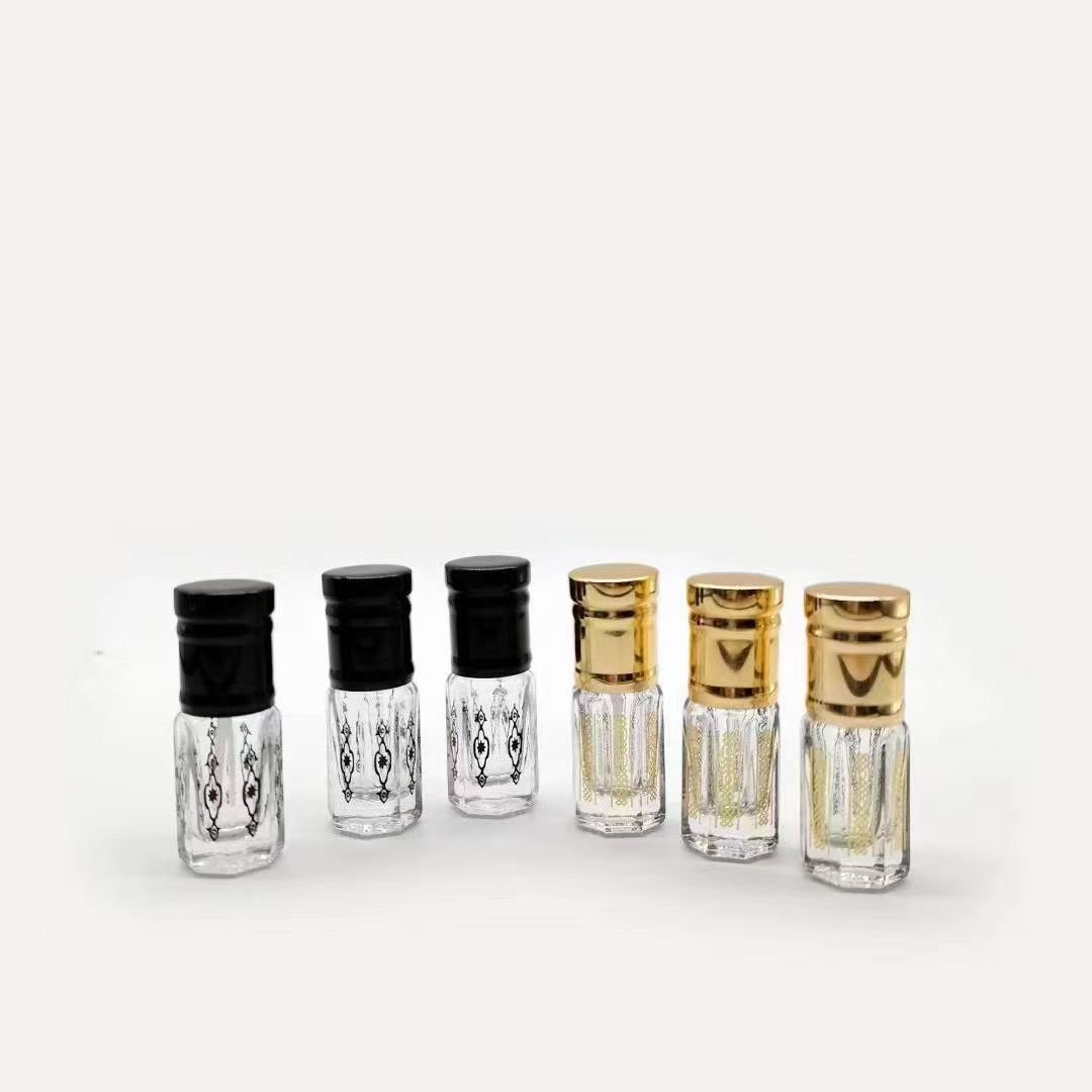 Cosmetic Packaging Body Hair Oil Bottles Roll On Perfume Attar Oud Glass Bottle with gold lid In Dubai