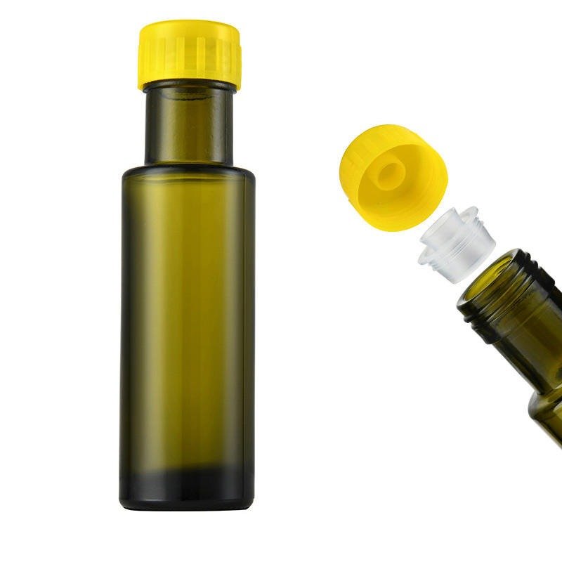 100ml High Quality Dark Green Olive Oil Glass Bottle Kitchen Glass Oil Bottle with Lid and Reducer