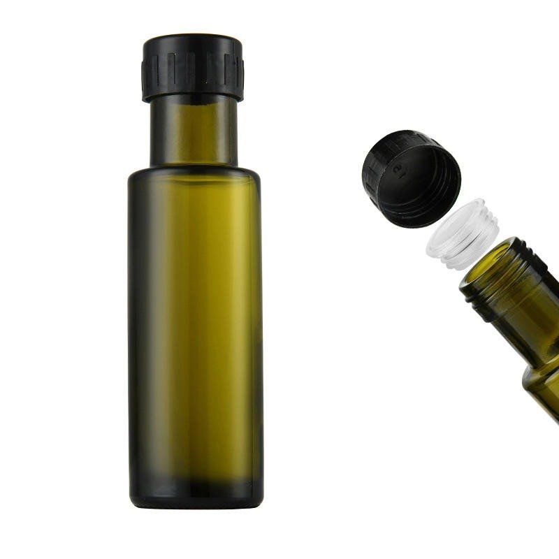 100ml High Quality Dark Green Olive Oil Glass Bottle Kitchen Glass Oil Bottle with Lid and Reducer