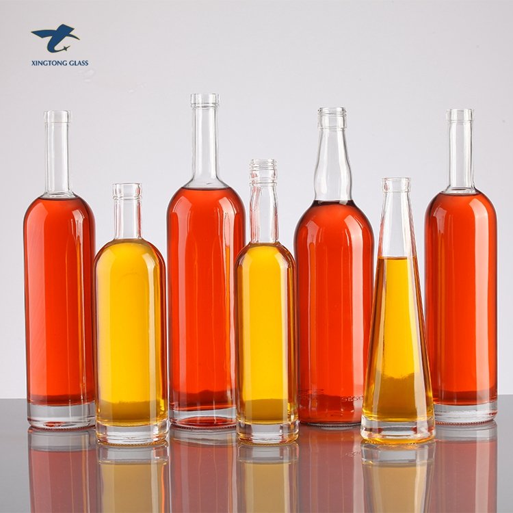 wholesale matte bottle 100ml 200ml 375ml 500ml 750ml 1000ml clear glass bottle cork whiskey vodka brandy gin bottles