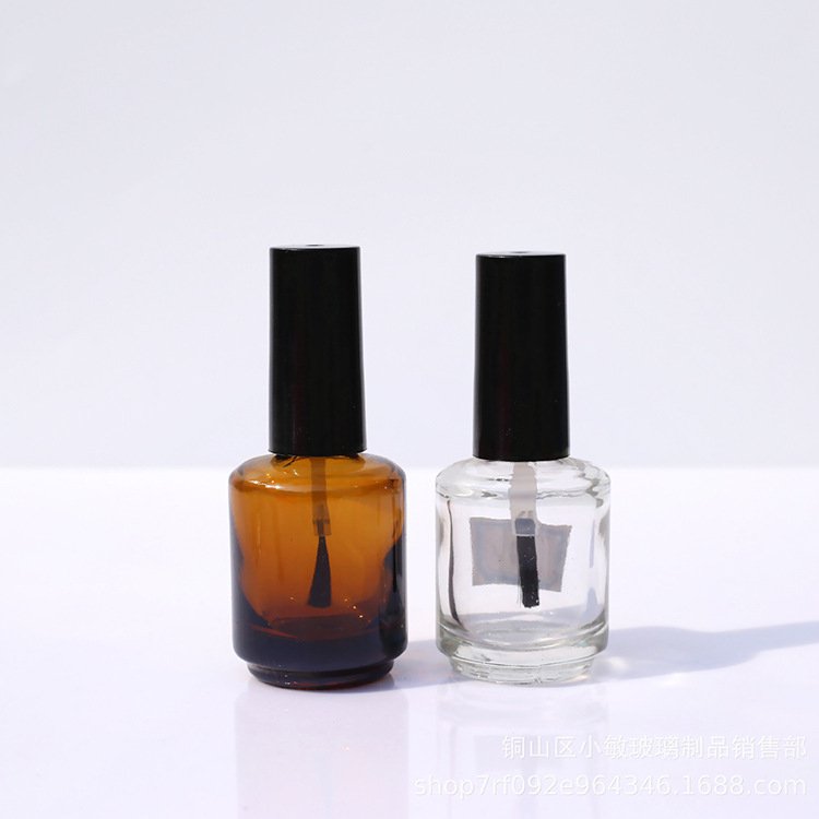 Manufacturer supply luxury 15ml transparent amber round glass nail oil bottle for nail polish glue paint touch up oil potions