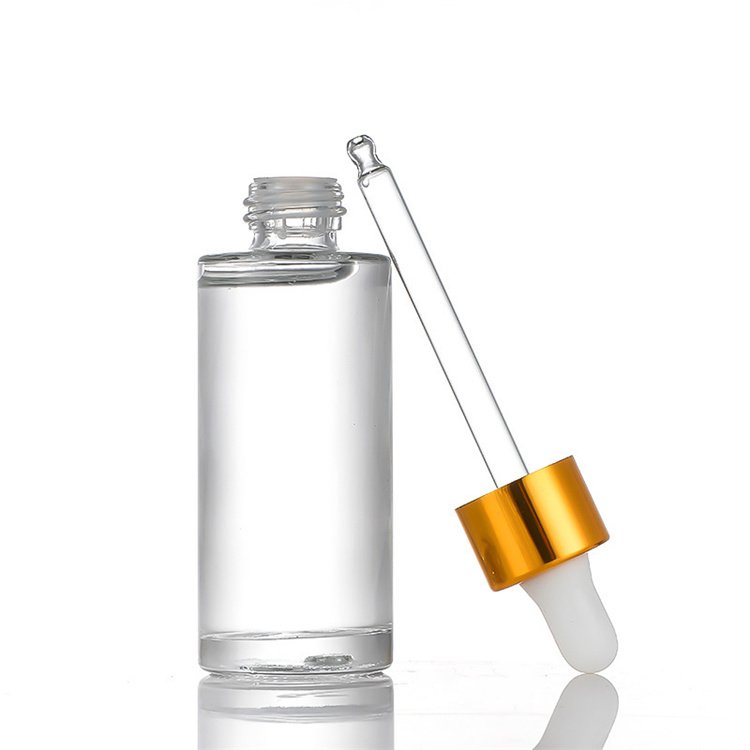 Empty 1 oz Flat Shoulder Amber Frosted Clear 30ml Essential Oil Serum Glass Dropper Bottle for Essence Serum