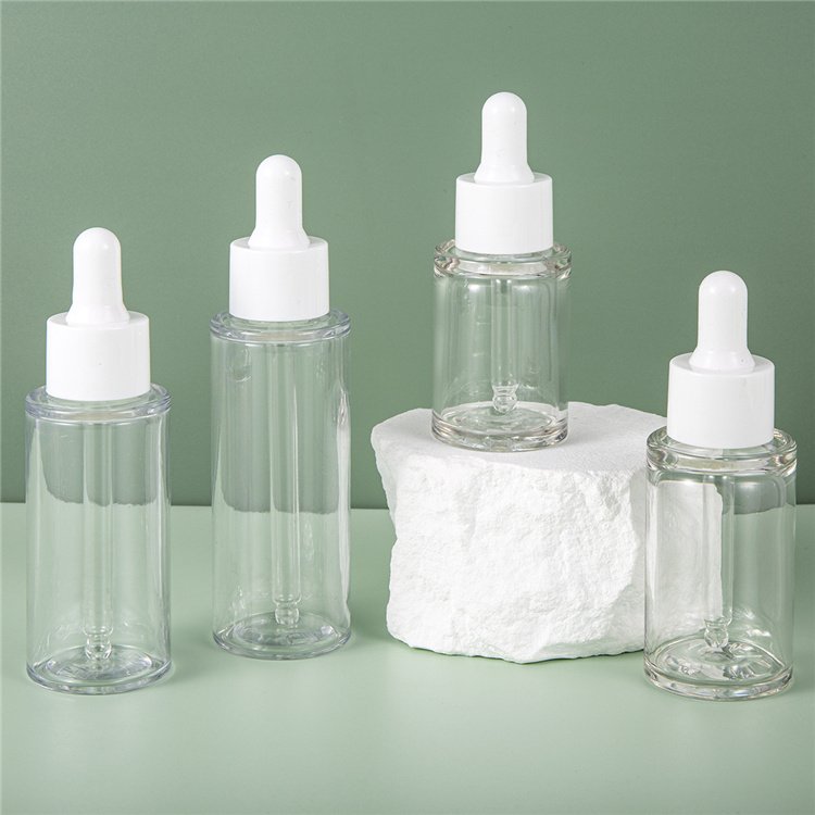 Empty 1 oz Flat Shoulder Amber Frosted Clear 30ml Essential Oil Serum Glass Dropper Bottle for Essence Serum
