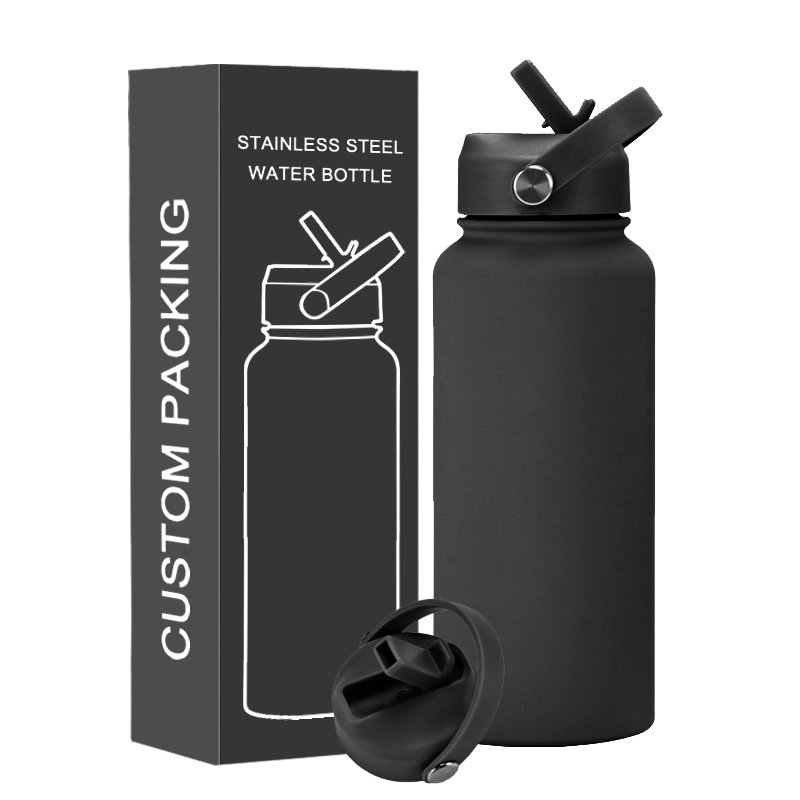 Custom 22oz 32oz 40oz Stainless Steel Water Bottle with Straw Double Wall Vacuum Insulated Leak Proof Metal Water Bottle