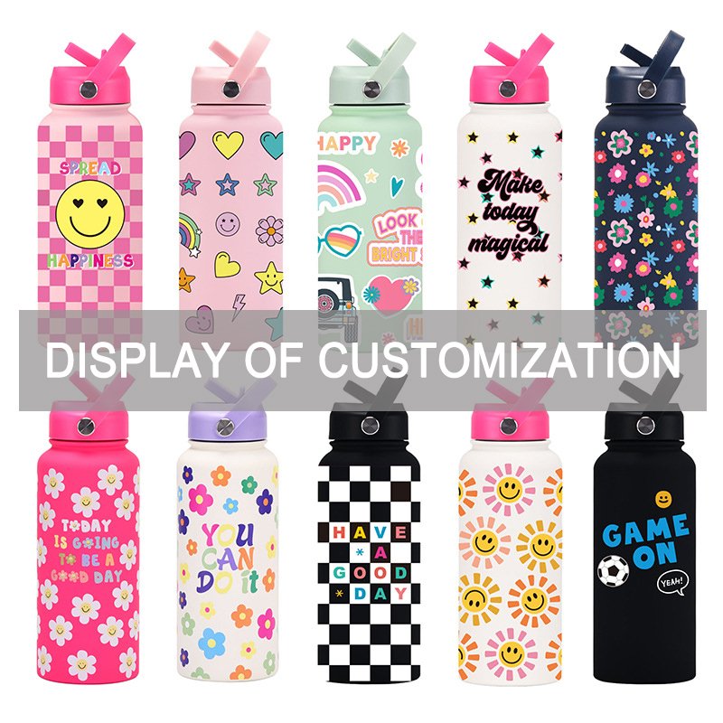 Custom 22oz 32oz 40oz Stainless Steel Water Bottle with Straw Double Wall Vacuum Insulated Leak Proof Metal Water Bottle