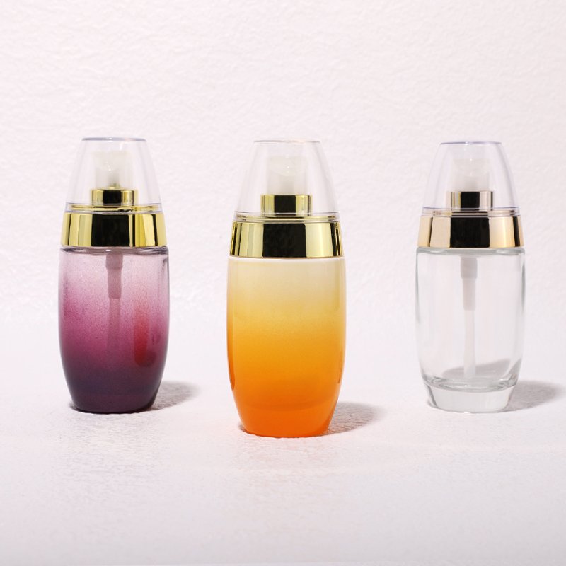 30ml Clear Glass round Bottom Skincare Packaging Container Skin Care Lotion Pump Bottle with Gold Cap for Cosmetics Serums Oils