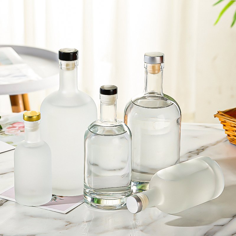 Clear and Frosted Liquor Bottle 100ml-1000ml Nordic Gin Whisky Vodka Spirit Glass Bottle with polymer cap