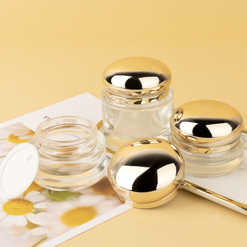 Ball shape glass cosmetic container 30ml/60ml/100ml/120ml/ pump lotion Essential Oil Glass jar with gold lid Glass bottle set