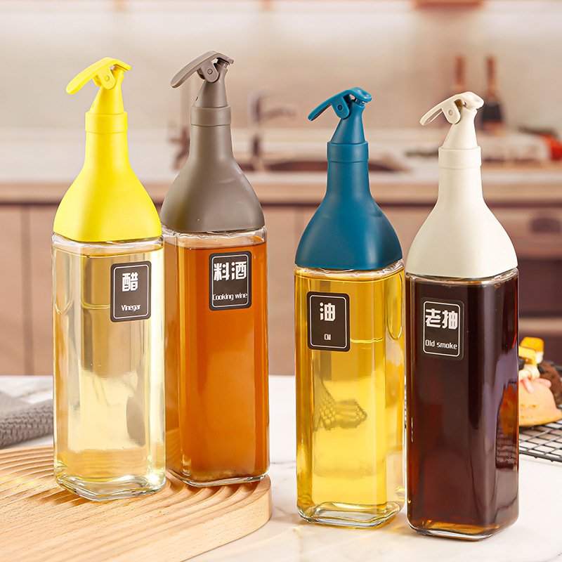 White Leakproof Glass Olive Oil Dispenser Bottle 480ml Cooking Oil Bottle With Lid