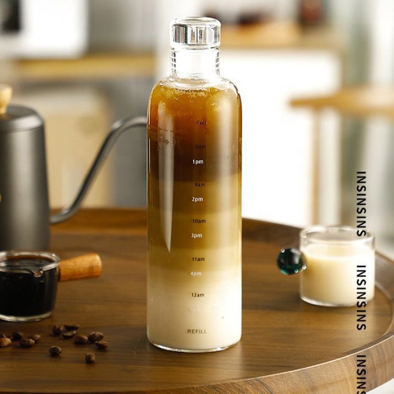 26oz Reusable Glass Water Bottle with Time Marker for Milk Juice or Gym 17oz Outdoor Activity 0.5L Capacity