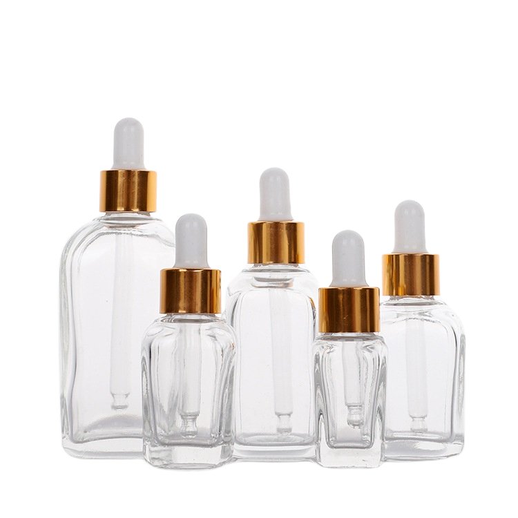 Hot popular transparent 10ml 20ml 30ml 50ml 100ml square serum glass bottle essence dropper bottle