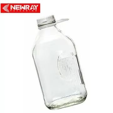 New design 2L glass milk bottle large capacity glass square 64 oz glass bottle for original flavor milk tea prune juice
