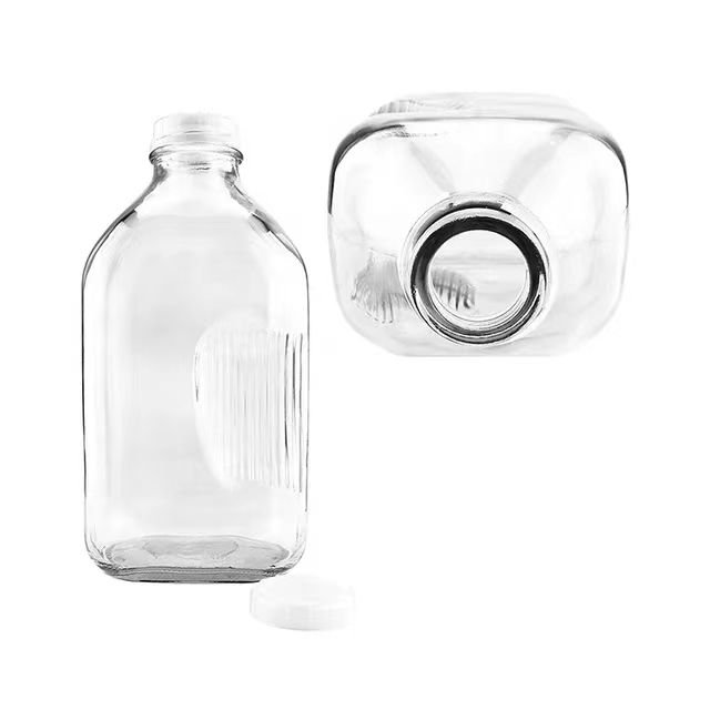 New design 2L glass milk bottle large capacity glass square 64 oz glass bottle for original flavor milk tea prune juice