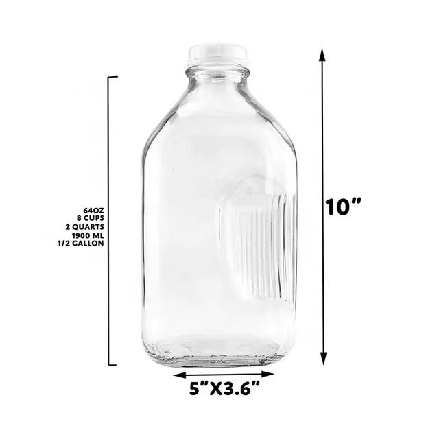 New design 2L glass milk bottle large capacity glass square 64 oz glass bottle for original flavor milk tea prune juice