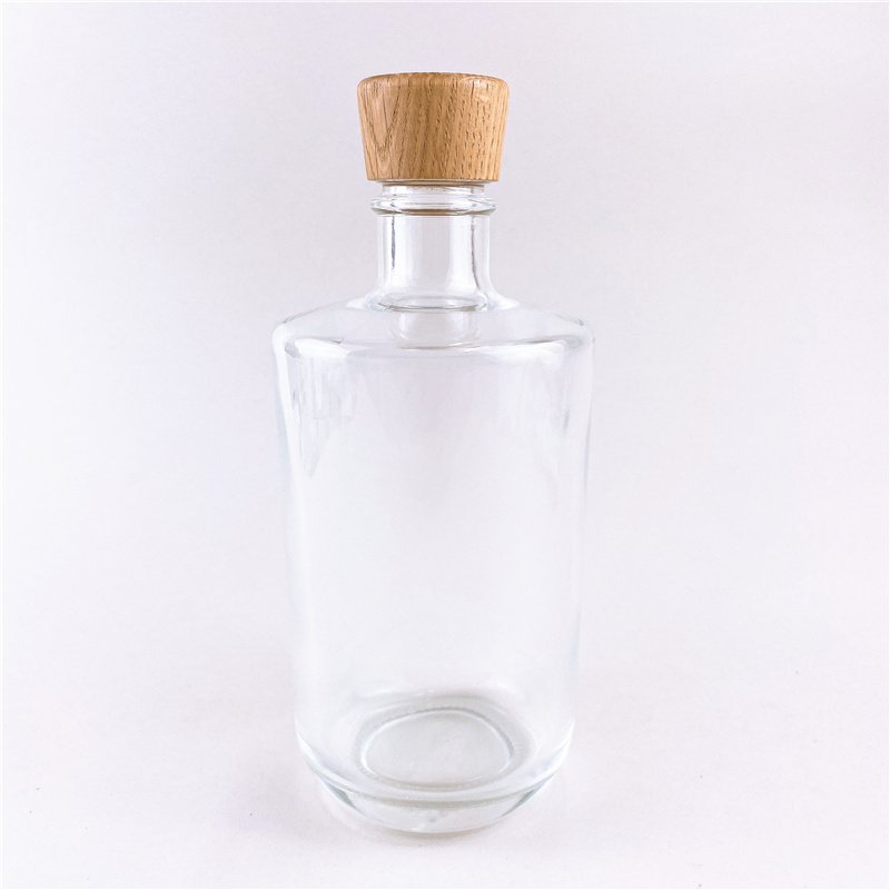 free sample 300ml clear glass round wine bottle whiskey bottle with screw wooden cap high quality food grade transparent bottle