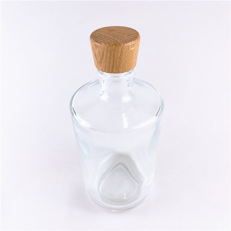 free sample 300ml clear glass round wine bottle whiskey bottle with screw wooden cap high quality food grade transparent bottle