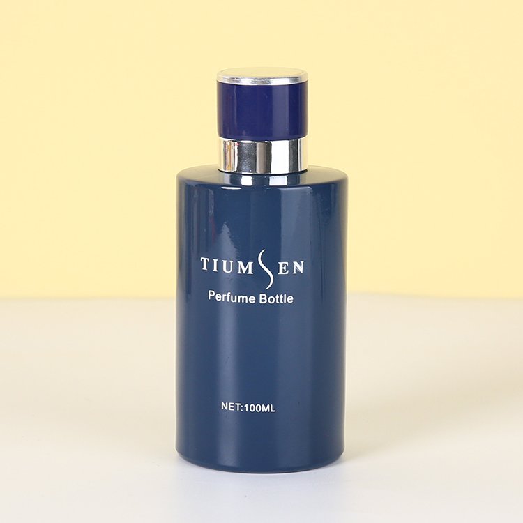 Wholesale 30ml 50 Ml 75ml 100ml Empty Luxury Flat Cylinder Spray Fragrance Parfum Bottle Blue Refillable Perfume Glass Bottle