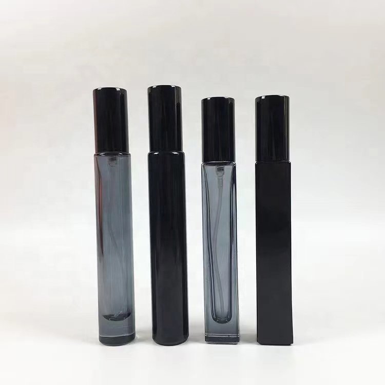 10ml Round Square Black Spray Glass Bottles Empty Luxury Perfume Glass Bottle With Black Cover For Cosmetic Sample