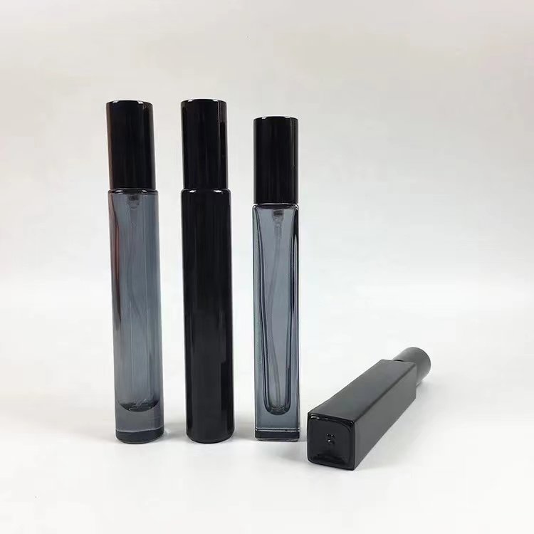 10ml Round Square Black Spray Glass Bottles Empty Luxury Perfume Glass Bottle With Black Cover For Cosmetic Sample