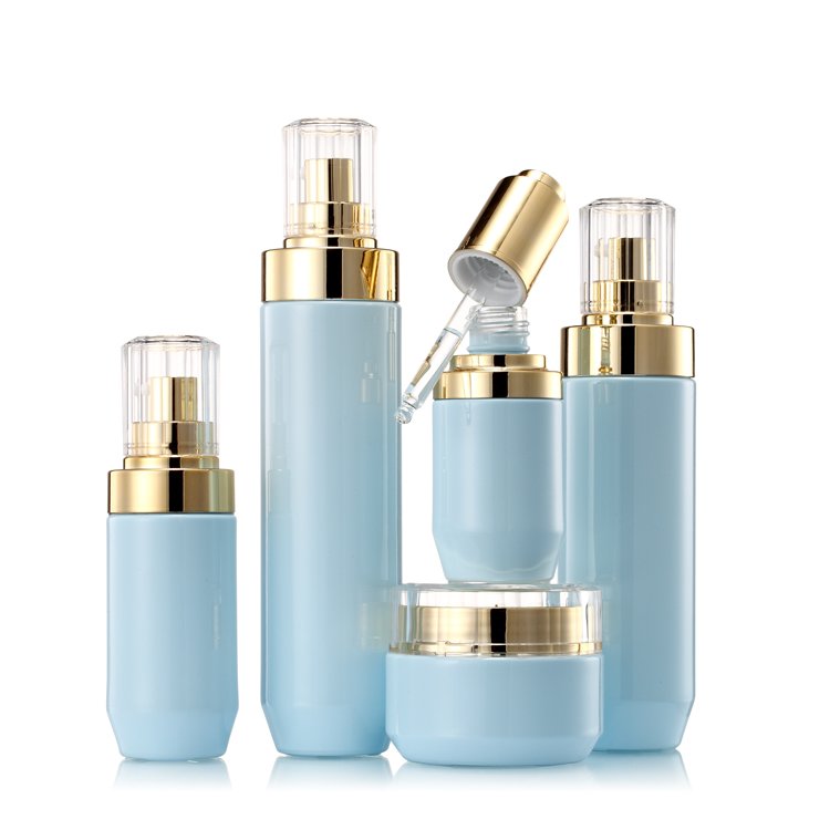 Top quality luxury cosmetic glass bottle set custom empty toner lotion pump bottle and face cream jar for skincare
