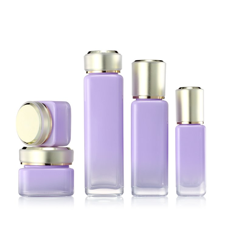 Top quality luxury cosmetic glass bottle set custom empty toner lotion pump bottle and face cream jar for skincare