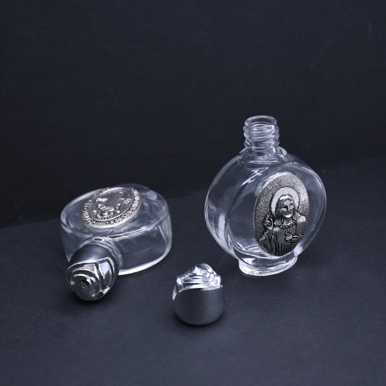 High-end Gold Silver Zinc Alloy Christian Wedding Prayer Rose lid Empty 15ml Glass Holy Water Bottles