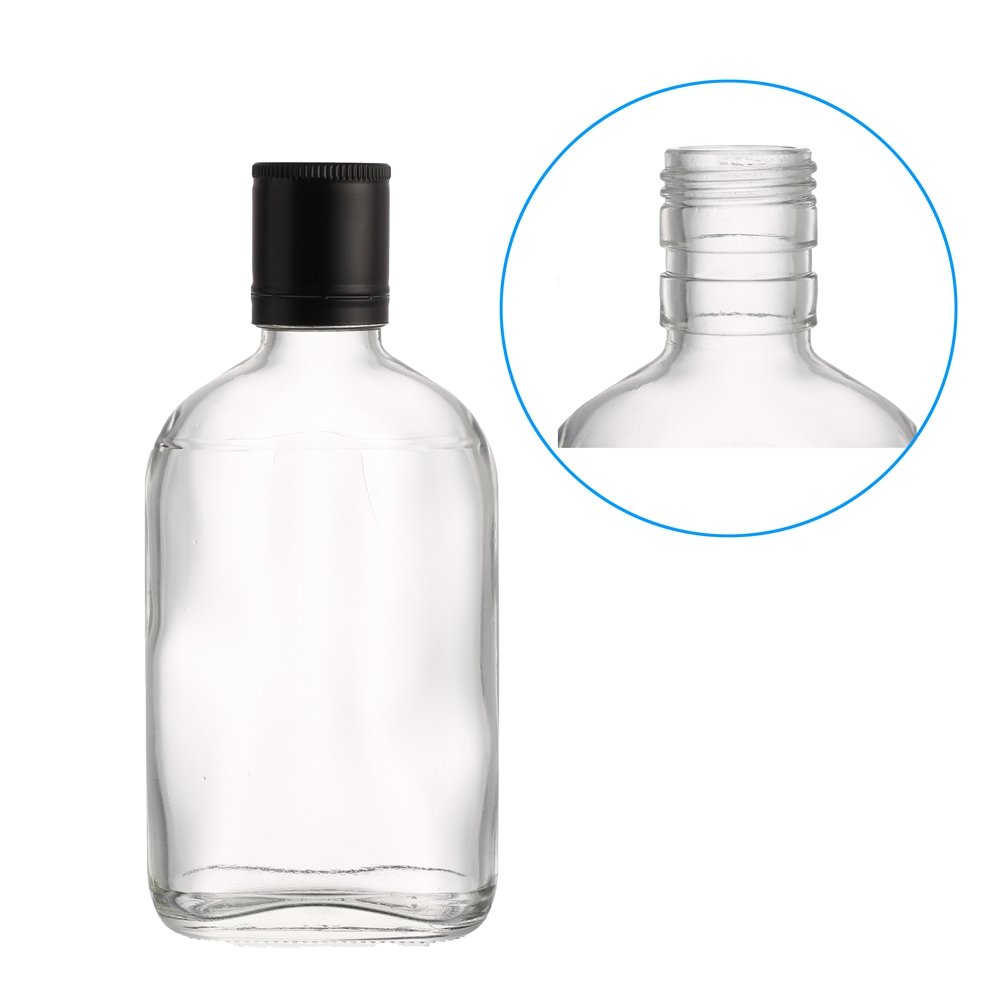 200ml Flat Custom Color Amber Clear Glass Bottle Hip Flask Screw Cap