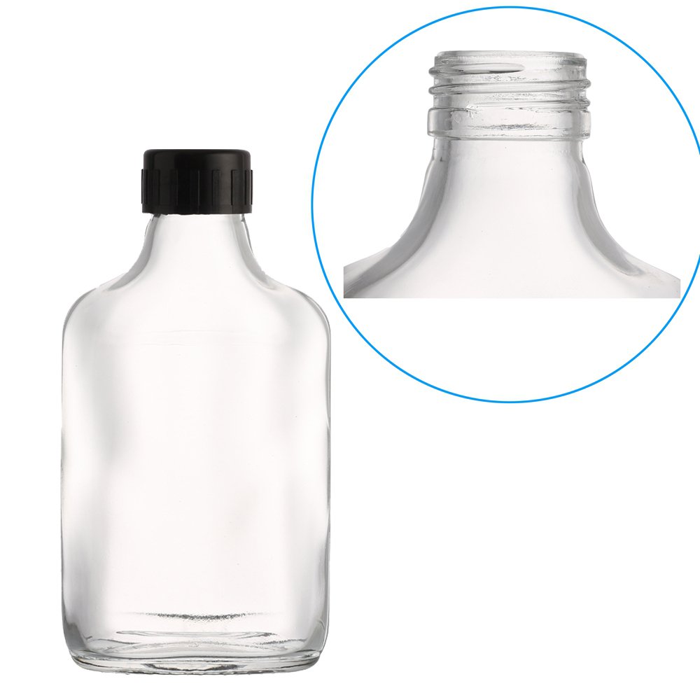 200ml Flat Custom Color Amber Clear Glass Bottle Hip Flask Screw Cap