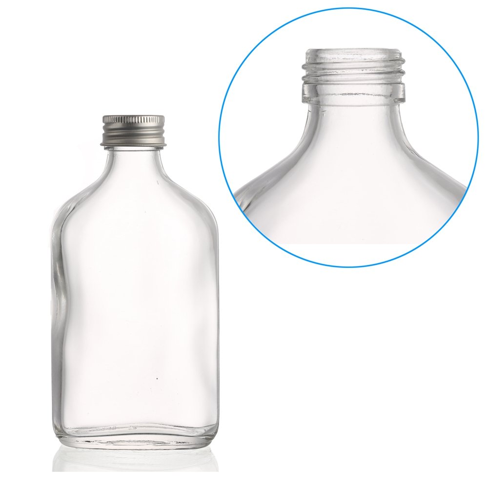 200ml Flat Custom Color Amber Clear Glass Bottle Hip Flask Screw Cap
