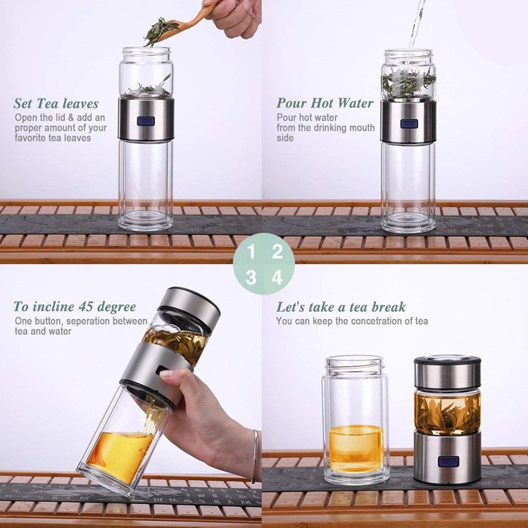 The Widely Used 400ml Double Wall Glass Bottle With Tea Infuser