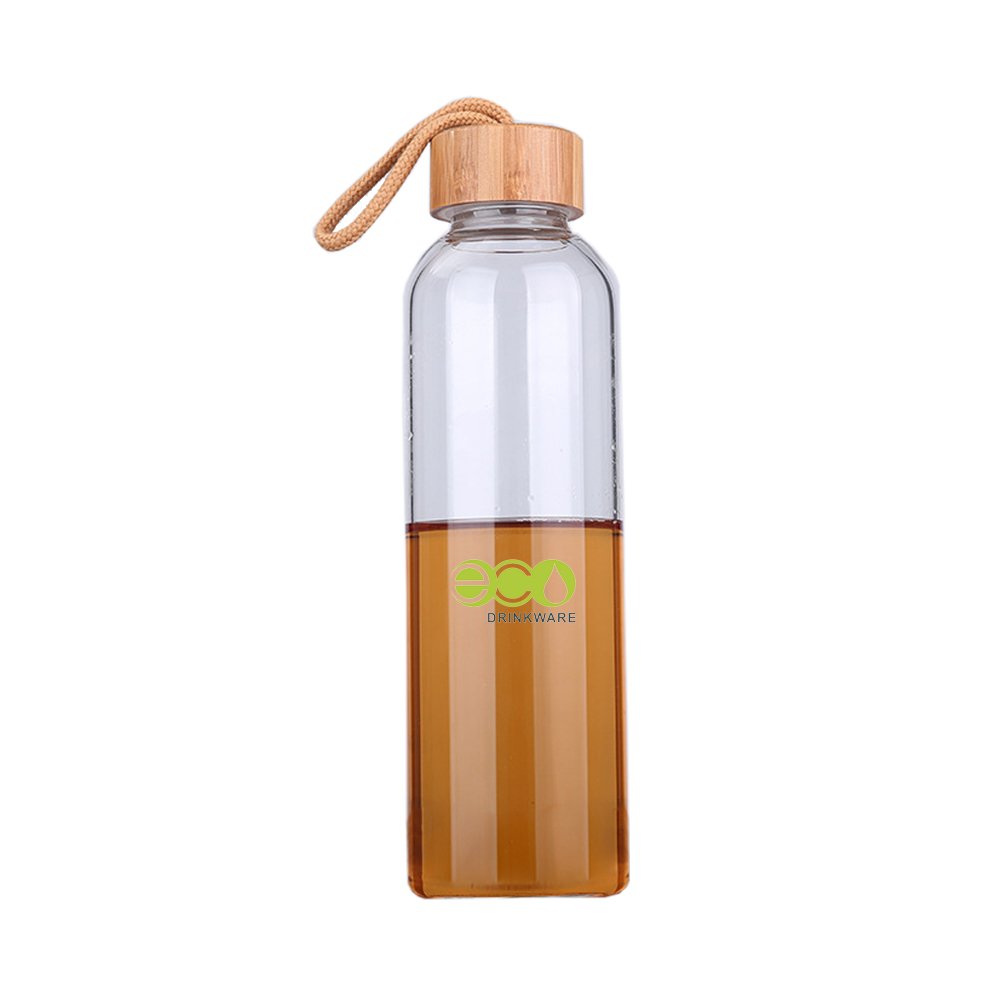 BPA Free 550ML/18.5oz single wall borosilicate glass drinking bottle with 100% natural bamboo lid