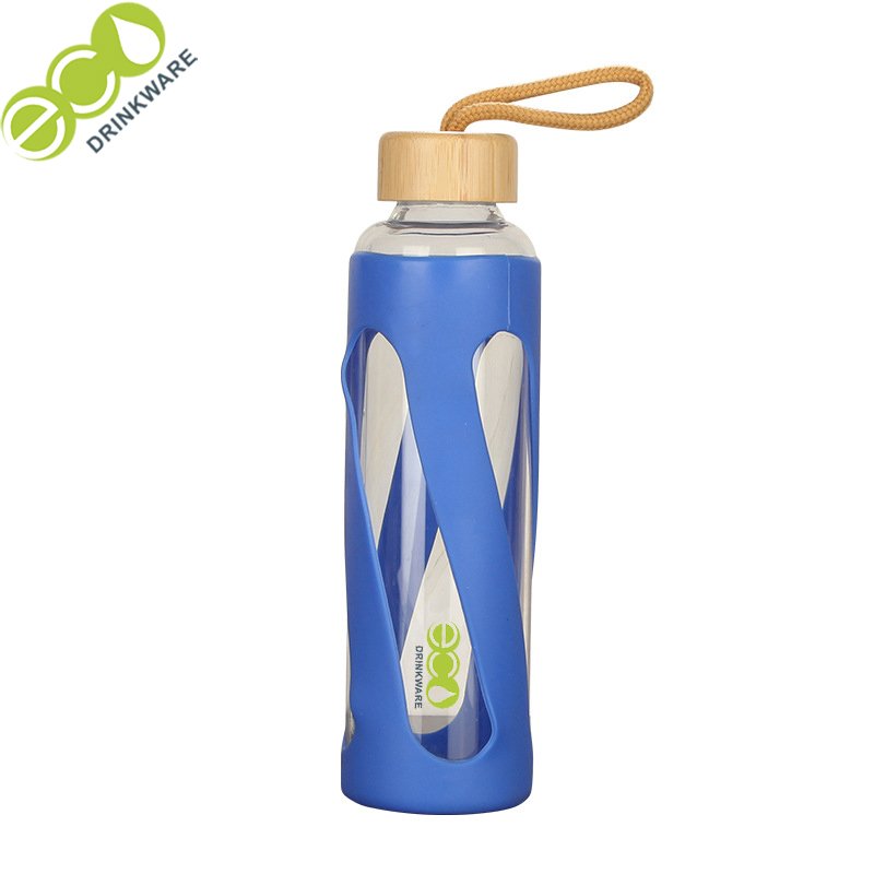 BPA Free 550ML/18.5oz single wall borosilicate glass drinking bottle with 100% natural bamboo lid