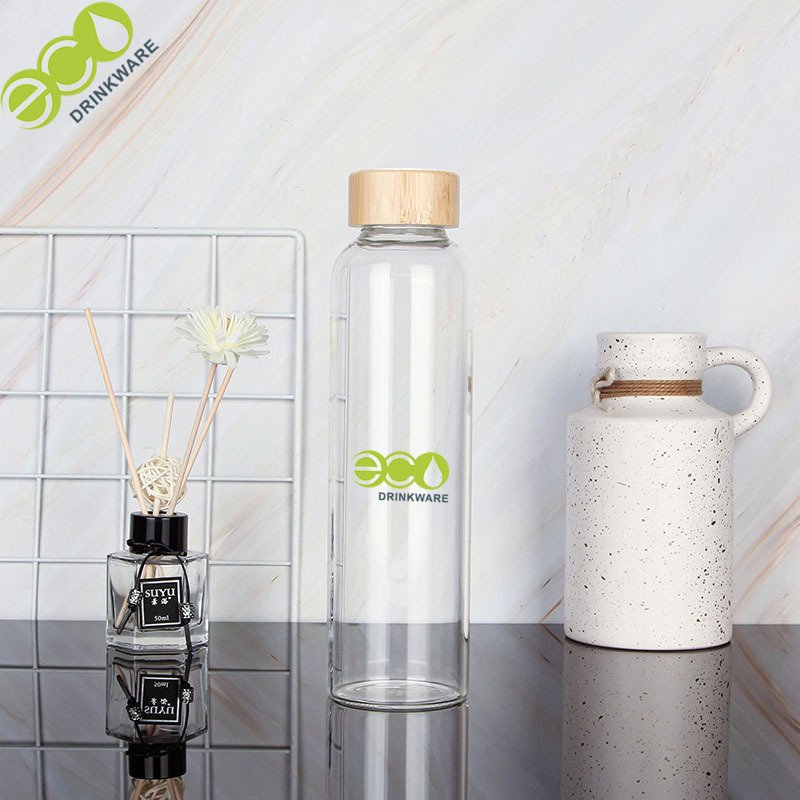 BPA Free 550ML/18.5oz single wall borosilicate glass drinking bottle with 100% natural bamboo lid