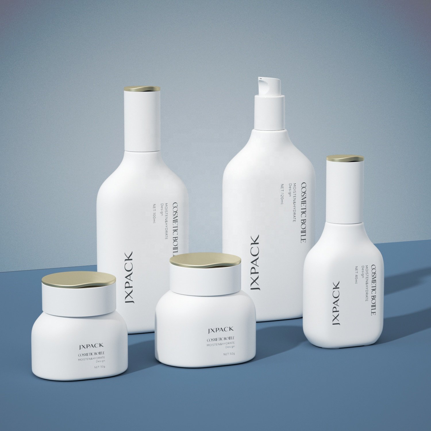 Luxury wine shape cosmetic glass bottle 40ml 100ml 120ml green glass lotion pump bottle and 30g 50g cream glass jars