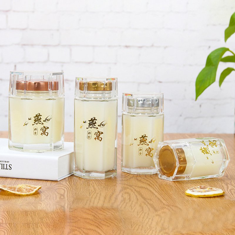 High-grade bird's nest jar glass High-temperature jam glass bottle hexagon honey pickle bottle