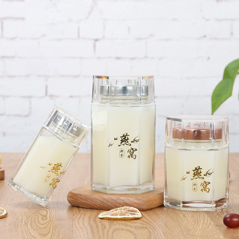 High-grade bird's nest jar glass High-temperature jam glass bottle hexagon honey pickle bottle
