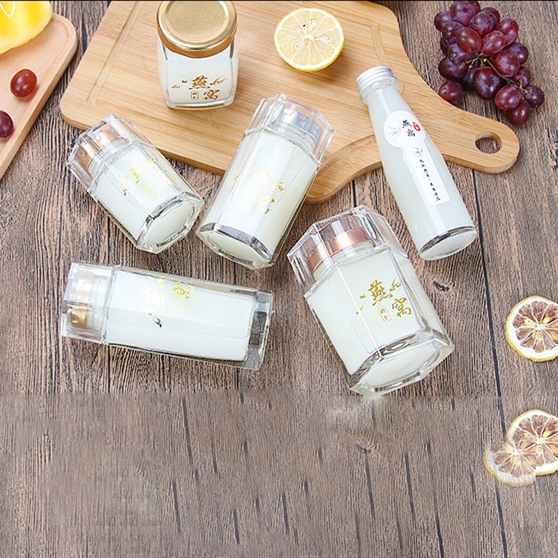 High-grade bird's nest jar glass High-temperature jam glass bottle hexagon honey pickle bottle