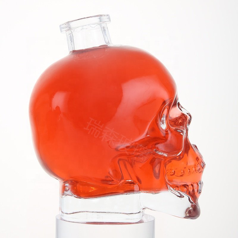 Custom unique whisky glass bottles special shape glass skull liquor spirits bottle
