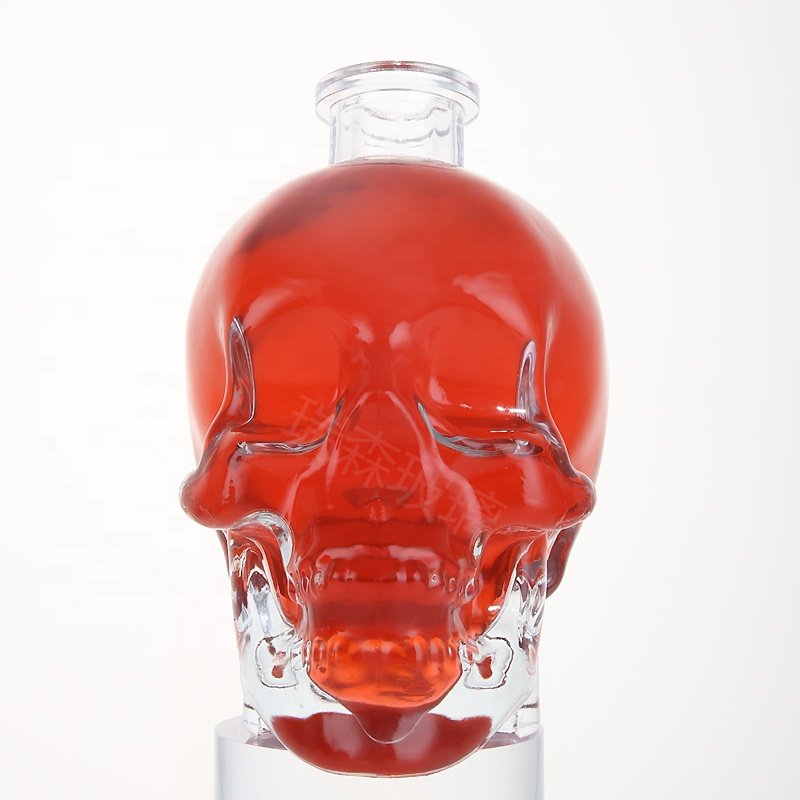 Custom unique whisky glass bottles special shape glass skull liquor spirits bottle