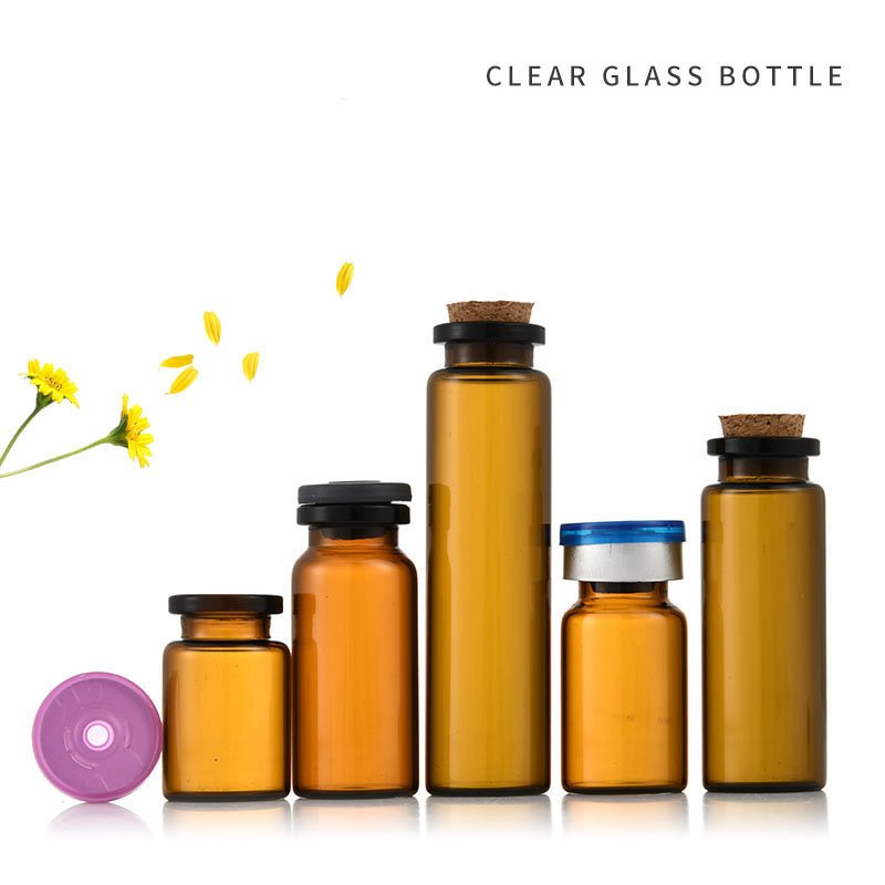 Brown glass clear small mini test tube glass bottle vial medicine with cork 5ml