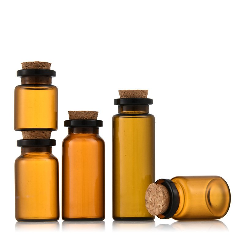 Brown glass clear small mini test tube glass bottle vial medicine with cork 5ml