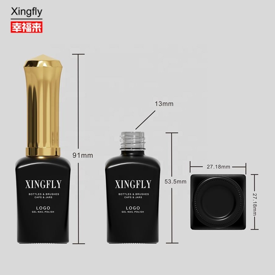 Oem 12Ml Wholesales Empty Square Glass Gel Customized UV Gel Nail Polish Glass Bottle For Nail Polish With Cap And Brush