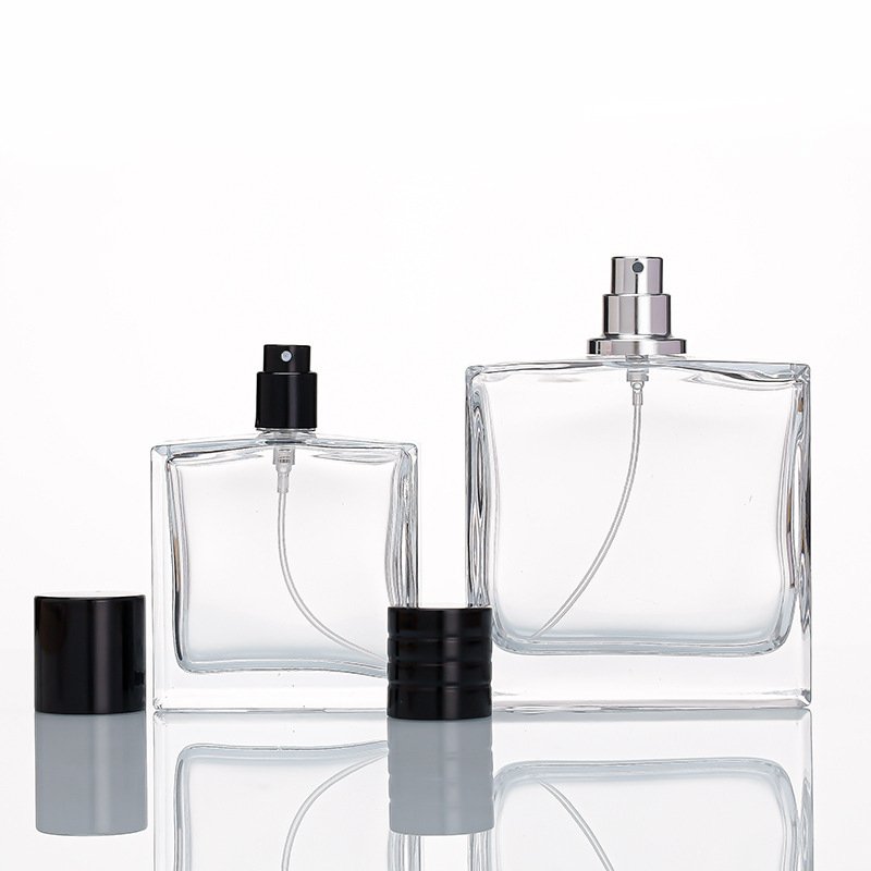 Luxury 50ml 100ml gradient square high-end glass mist spray 50 ml 100ml perfume bottle with round black magnetic cap