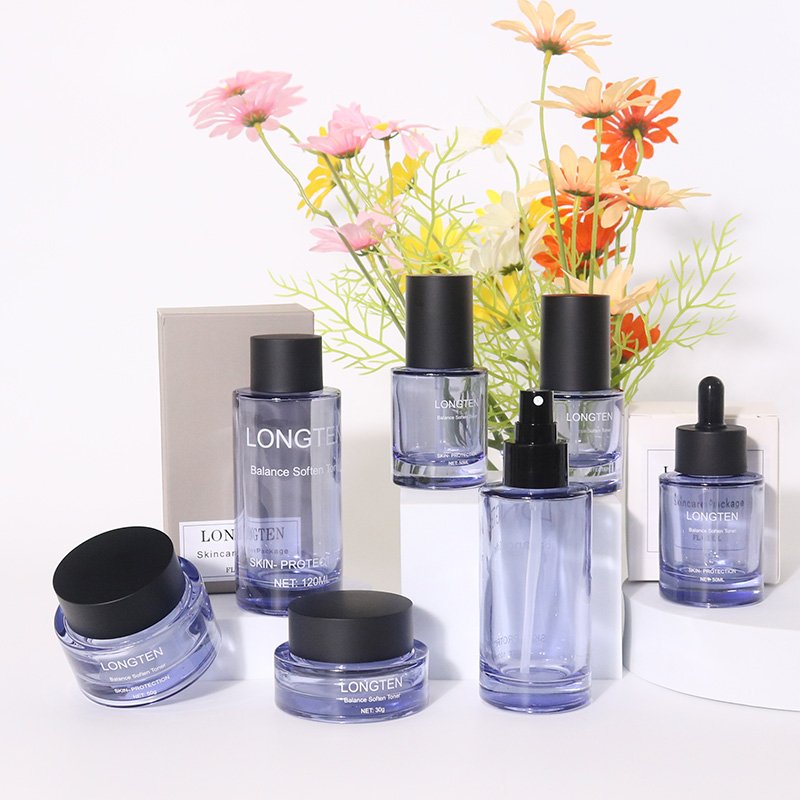 Luxury Skincare Packaging Empty Round 30ml 50ml 100ml Cream Cosmetic Glass Jar Toner Lotion Pump glass Jar Glass Bottle