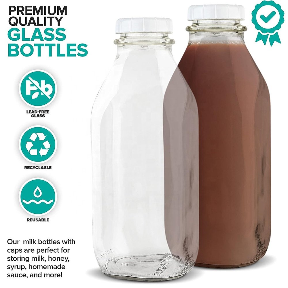 AMZ Hot Selling 32oz Glass Bottles BPA Free Reusable Glass Storage Bottles for Juice Milk Beverage